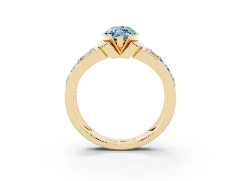 Marquise Half Bezel Engagement Ring Setting for a Fancy Blue Lab-Grown Diamond | Double Row Channel Band | Yellow Gold