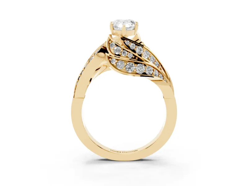 Pear Cut Diamond Solitaire Ring Set in Yellow gold with Layered Twist Pavé Band