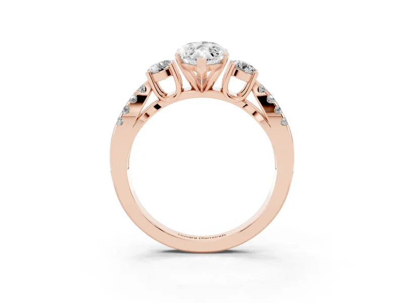 Marquise Cut Diamond Three-Stone Ring Set in Rose gold with Pavé Split Shank and Prong Setting