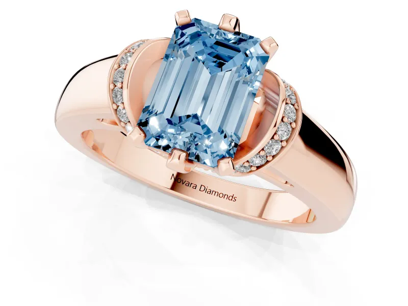 Emerald Cut Pavé Collar Engagement Ring Setting for a Fancy Blue Lab-Grown Diamond | Rose Gold