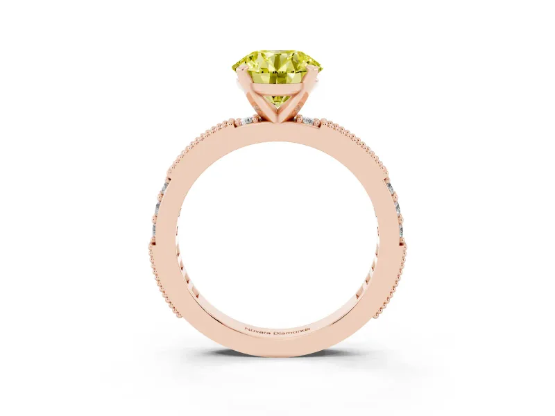 Round Vintage Pavé Engagement Ring Setting for a Fancy Yellow Lab-Grown Diamond | Rose Gold