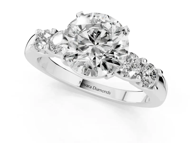 Round Five Stone Engagement Ring Setting | Prong-Set Side Stones | Sterling Silver