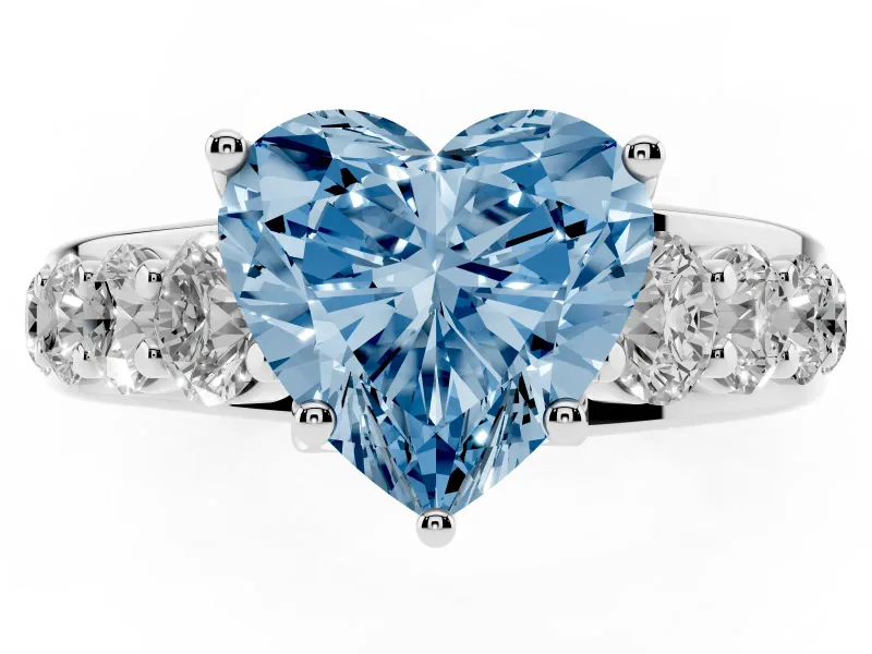 Heart-Shaped Graduated Engagement Ring Setting for a Fancy Blue Lab-Grown Diamond | Platinum
