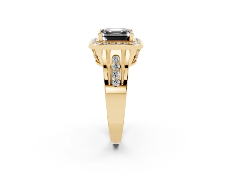 Asscher Cut Halo Engagement Ring Setting for a Black Center | Channel-Set Split Shank | Yellow Gold