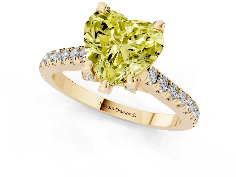 Heart-Shaped Hidden Halo Pave Engagement Ring Setting for a Fancy Yellow Lab-Grown Diamond | Claw Prongs | Yellow Gold