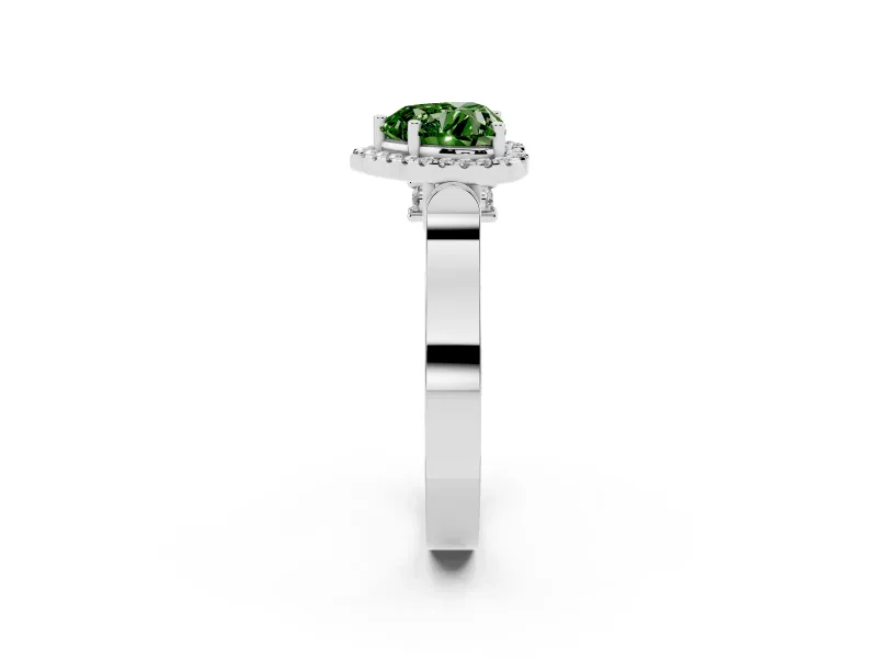 Heart-Shaped Halo Engagement Ring Setting for a Fancy Green Lab-Grown Diamond | Pointed Pave Shoulders | Platinum