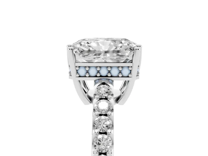 Radiant Cut Hidden Halo Solitaire Engagement Ring Setting | Shared Prong Band | White Gold