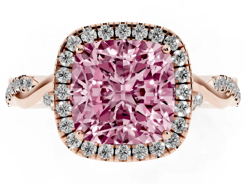 Cushion Cut Twist Halo Engagement Ring Setting for a Fancy Pink Lab-Grown Diamond | Rose Gold