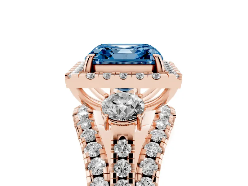 Asscher Cut Halo Split Shank Engagement Ring Setting for a Fancy Blue Lab-Grown Diamond | Round Side Stones | Rose Gold