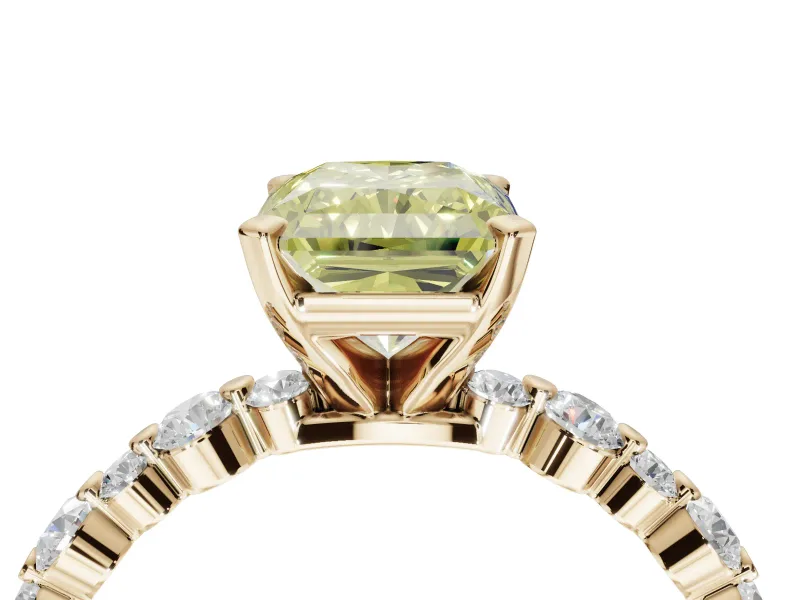 Radiant Cut Pavé Engagement Ring Setting for a Fancy Yellow Lab-Grown Diamond | Alternating Accents | Yellow Gold