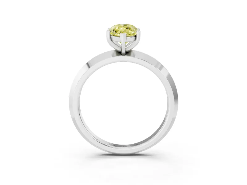 Fancy Yellow Marquise Cut Diamond Solitaire Engagement Ring Set in White gold with Flat Band and Prong Setting