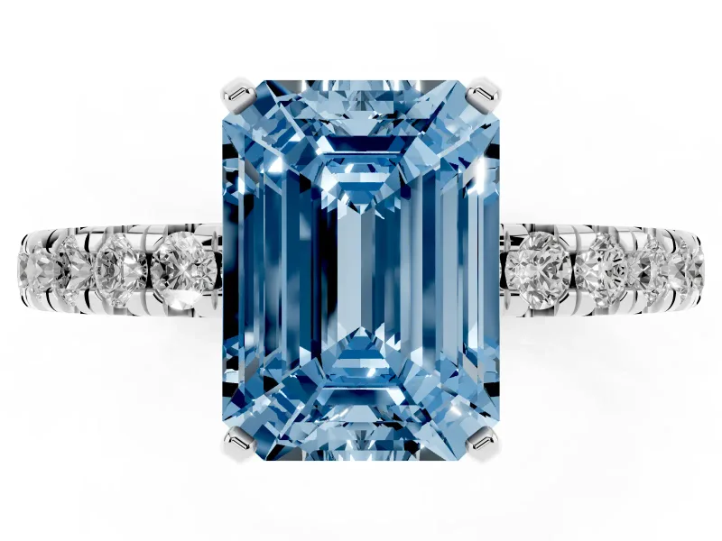 Emerald Cut Pavé Engagement Ring Setting for a Fancy Blue Lab-Grown Diamond | Platinum