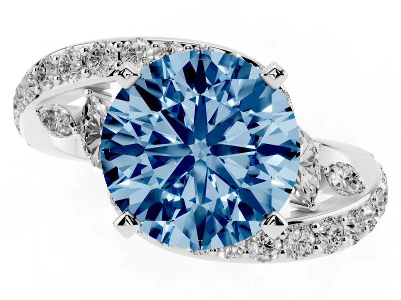 Round Bypass Engagement Ring Setting for a Fancy Blue Lab-Grown Diamond | Sterling Silver