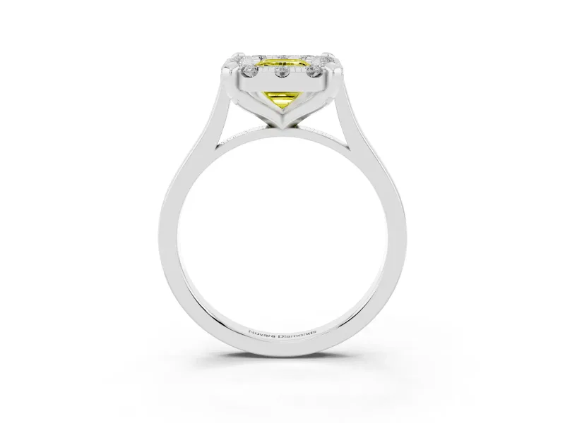Emerald Cut Claw Corner Halo Engagement Ring Setting for a Fancy Yellow Lab-Grown Diamond | Plain Band | Sterling Silver
