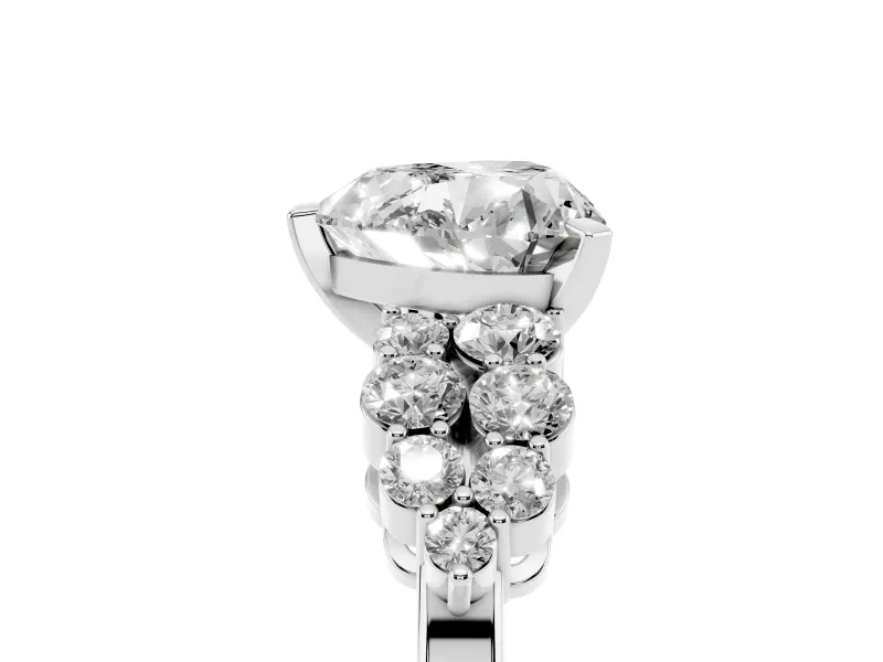 Heart Cut Diamond Cluster Engagement Ring Set in Silver with Pavé Band and Prong Setting