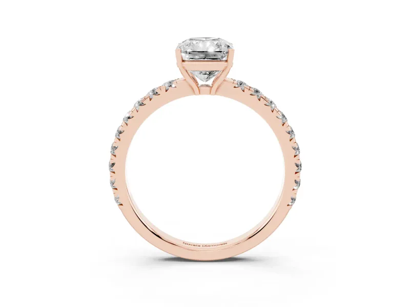 Radiant Cut Pave Engagement Ring Setting | Shared Prong Band | Rose Gold