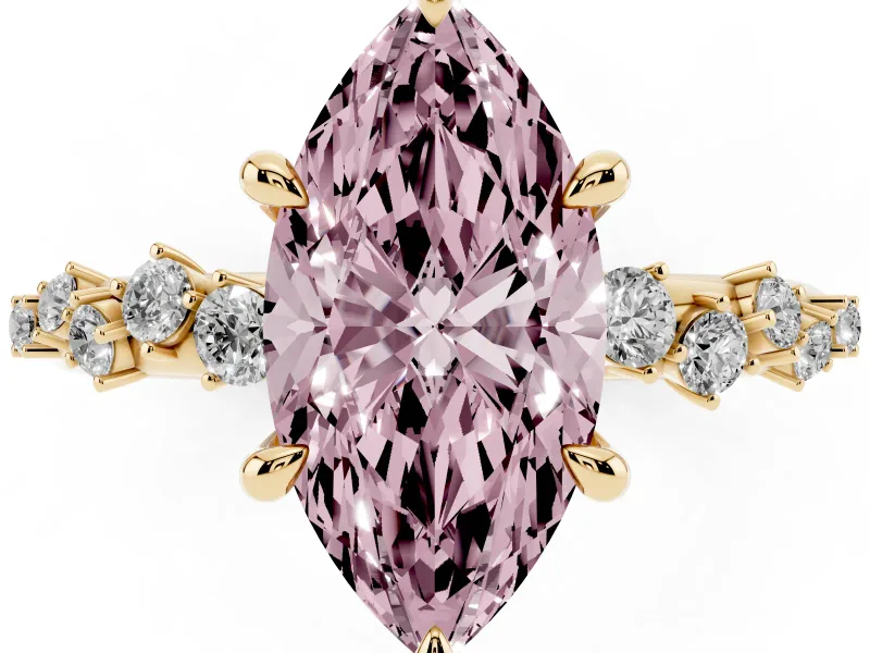 Marquise Graduated Accent Engagement Ring Setting for a Fancy Pink Lab-Grown Diamond | Yellow Gold