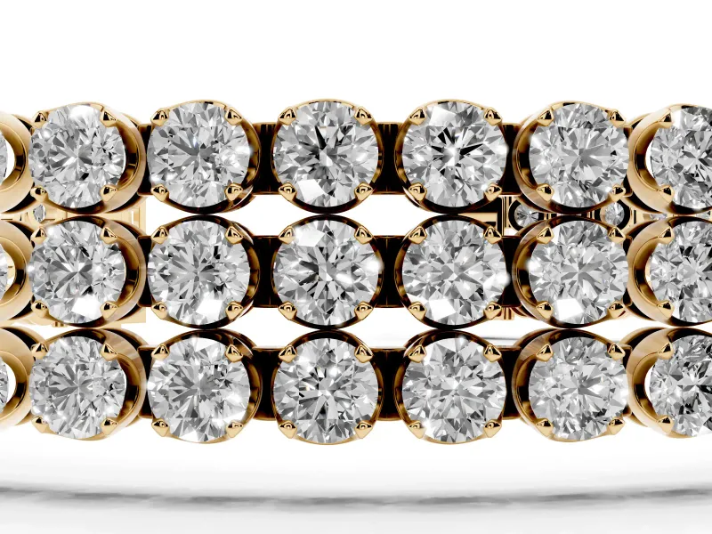 Round Lab-Grown Diamond Three-Row Tennis Bracelet | Claw Prong Cups | Yellow Gold