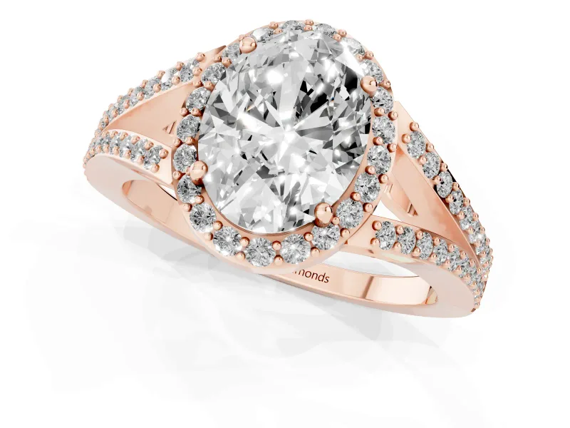 Oval Halo Engagement Ring Setting | V-Split Pavé Band | Rose Gold