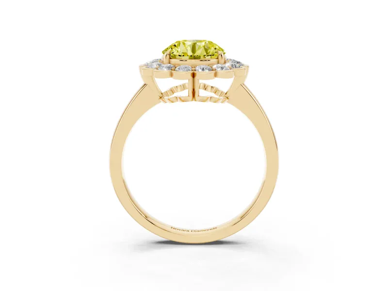 Round Scalloped Cluster Halo Engagement Ring Setting for a Fancy Yellow Lab-Grown Diamond | Plain Band | Yellow Gold