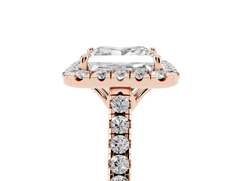 Princess Cut Raised Halo Engagement Ring Setting | Pave Band | Rose Gold