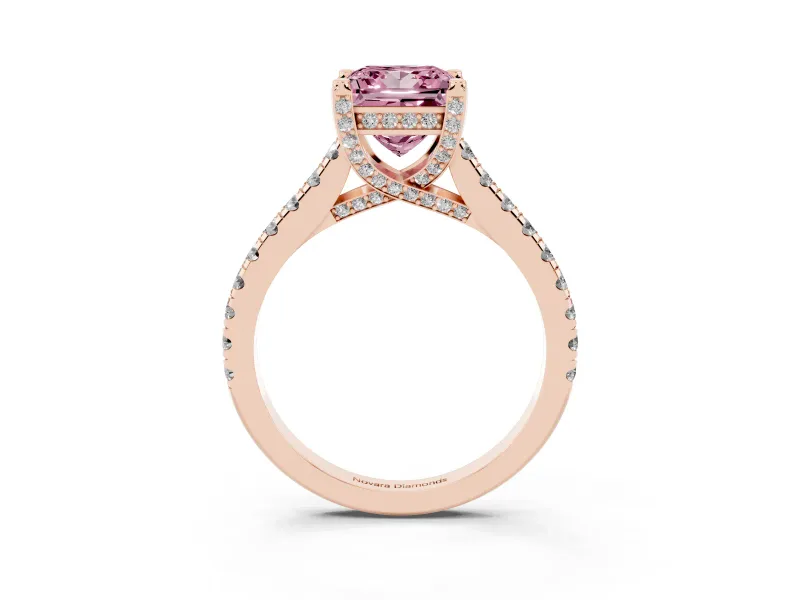 Princess Cut Hidden Halo Pave Engagement Ring Setting for a Fancy Pink Lab-Grown Diamond | Claw Prongs | Rose Gold