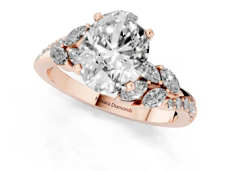 Oval Cut Diamond Solitaire Ring Set in Rose gold with Marquise Twist Band and Prong Setting