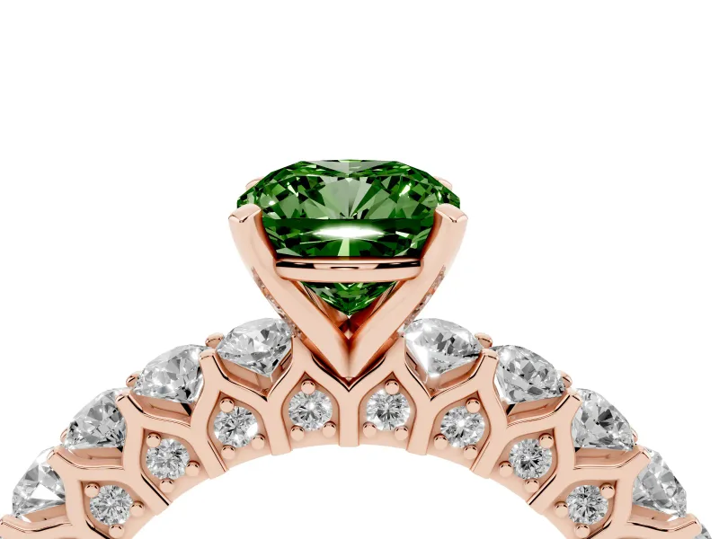 Cushion Cut Shared Prong Engagement Ring Setting for a Fancy Green Lab-Grown Diamond | Rose Gold