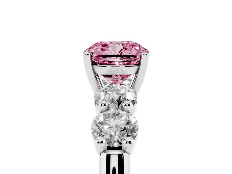 Cushion Cut Five Stone Engagement Ring Setting for a Fancy Pink Lab-Grown Diamond | Plain Band | Sterling Silver