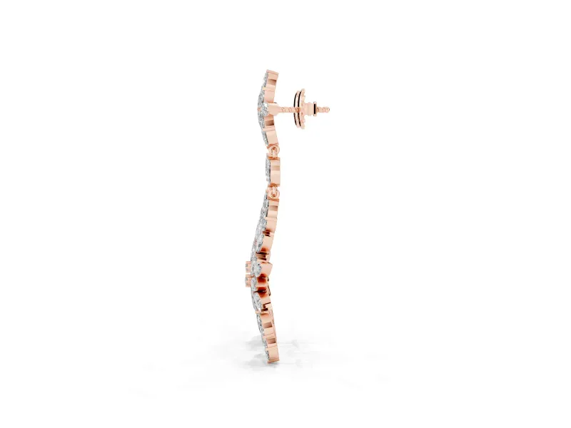 Marquise Lab-Grown Diamond Floral Cluster Drop Earrings | Flower Top and Spray | Rose Gold