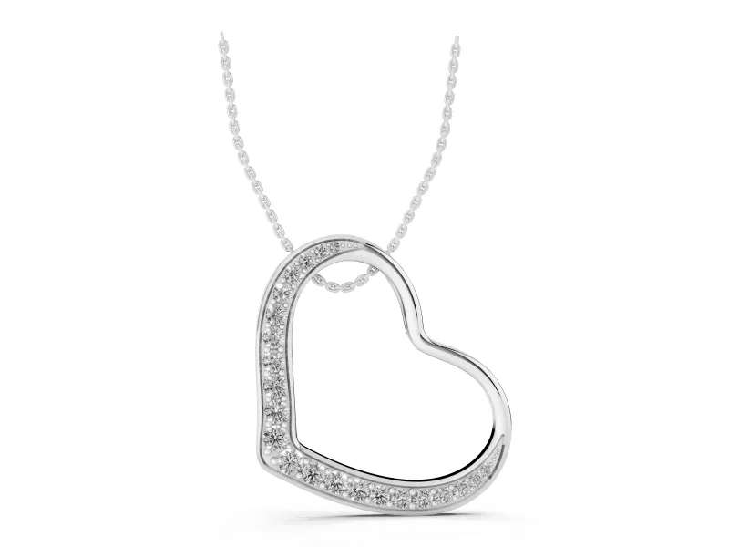 Round Lab-Grown Diamond Graduated Pavé Tilted Open Heart Pendant | Half Set | White Gold