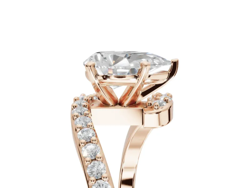 Pear-Shaped Bypass Pavé Solitaire Engagement Ring Setting | Swirl Band | Rose Gold