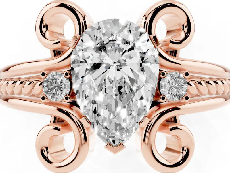 Pear-Shaped Scroll Solitaire Engagement Ring Setting | Rope Twist Band | Rose Gold