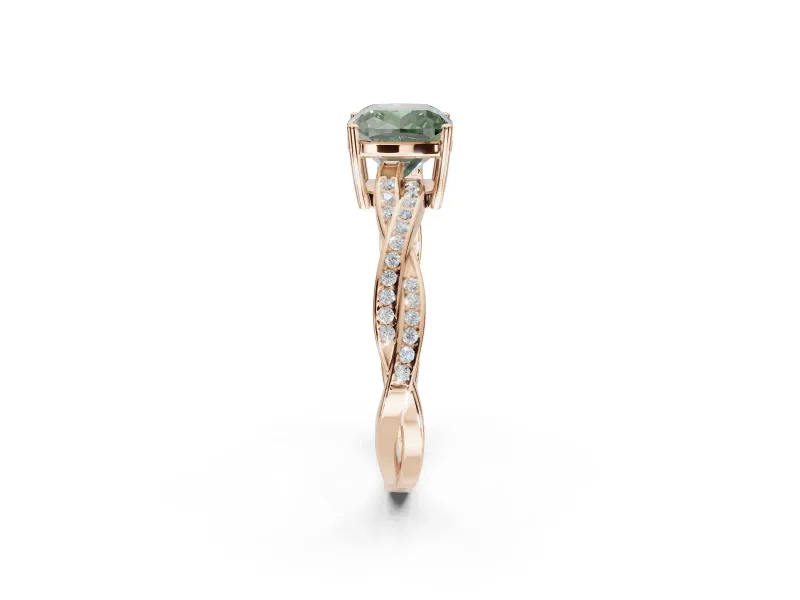Cushion Cut Twisted Pavé Solitaire Engagement Ring Setting for a Fancy Green Lab-Grown Diamond | Open Basket | Rose Gold