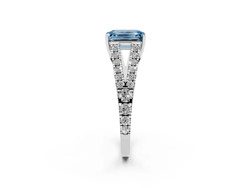 Emerald Cut Graduated Split Shank Engagement Ring Setting for a Fancy Blue Lab-Grown Diamond | Platinum