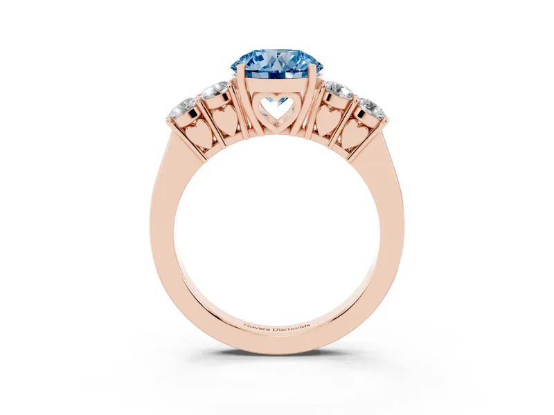 Round Close Set Five Stone Engagement Ring Setting for a Fancy Blue Lab-Grown Diamond | Rose Gold