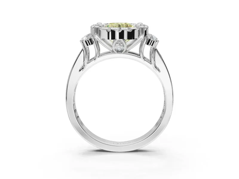 Round Halo Engagement Ring Setting for a Fancy Yellow Lab-Grown Diamond | Side Clusters | Platinum