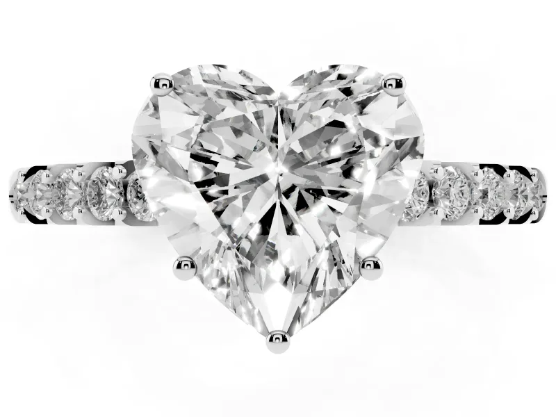 Heart-Shaped Hidden Halo Solitaire Engagement Ring Setting | Shared Prong Band | White Gold