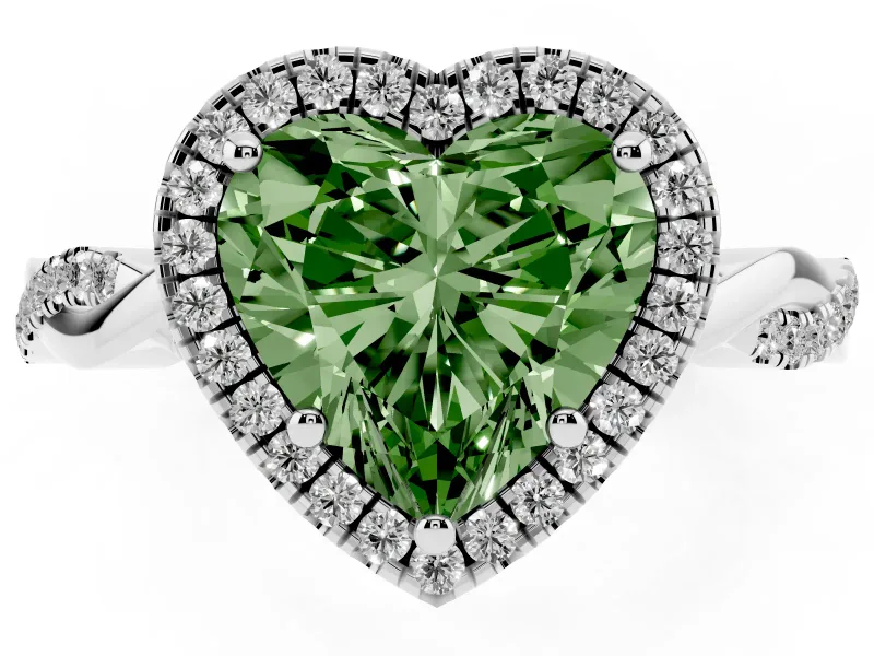 Heart-Shaped Twisted Halo Engagement Ring Setting for a Fancy Green Lab-Grown Diamond | Platinum