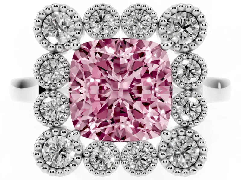 Cushion Cut Halo Engagement Ring Setting for a Fancy Pink Lab-Grown Diamond | Sterling Silver - Design NV-24775