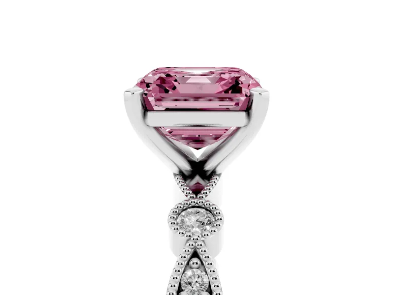 Asscher Cut Vintage Milgrain Engagement Ring Setting for a Fancy Pink Lab-Grown Diamond | Platinum