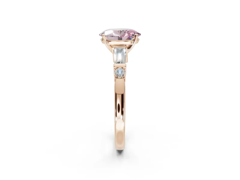 Oval Tapered Baguette Engagement Ring Setting for a Fancy Pink Lab-Grown Diamond | Rose Gold