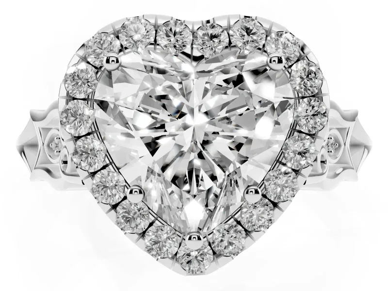 Heart-Shaped Vintage Halo Engagement Ring Setting | Pierced Filigree Shoulders | Sterling Silver