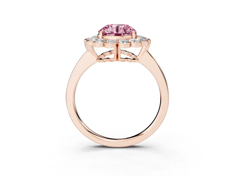 Round Scalloped Cluster Halo Engagement Ring Setting for a Fancy Pink Lab-Grown Diamond | Plain Band | Rose Gold