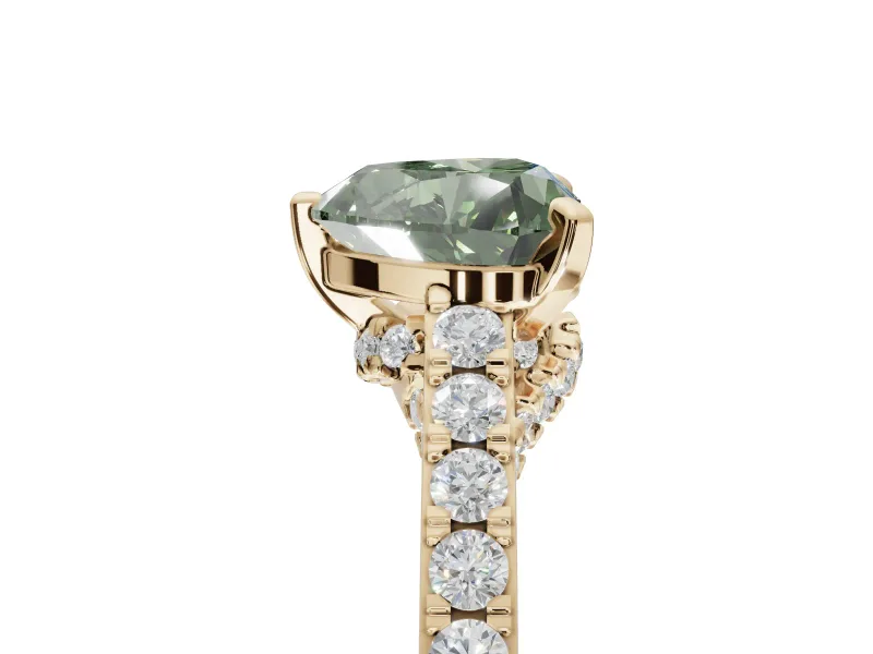Heart-Shaped Pavé Engagement Ring Setting for a Fancy Green Lab-Grown Diamond | Crossover Gallery | Yellow Gold