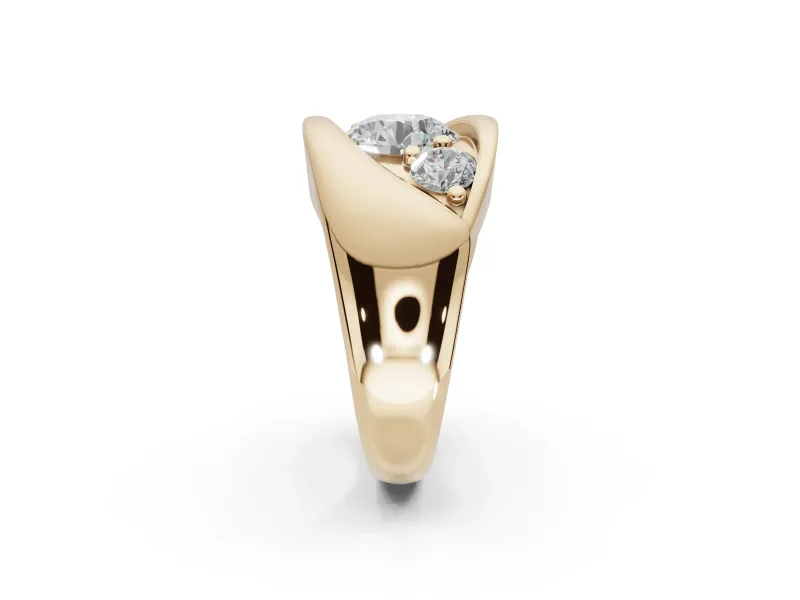Round Three Stone Bypass Engagement Ring Setting | Sculpted Crossover Band | Yellow Gold