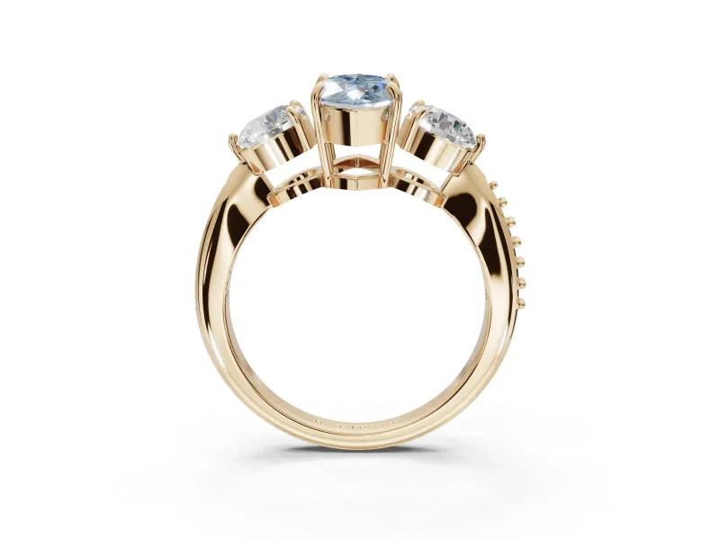Marquise Three Stone Engagement Ring Setting for a Fancy Blue Lab-Grown Diamond | Tapered Pave Band | Yellow Gold