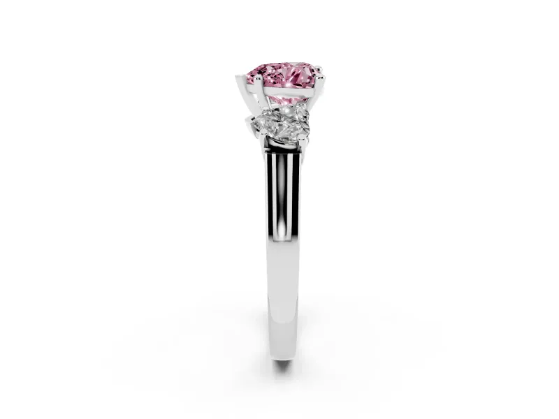 Heart-Shaped Three Stone Engagement Ring Setting for a Fancy Pink Lab-Grown Diamond | Plain Squared Band | White Gold