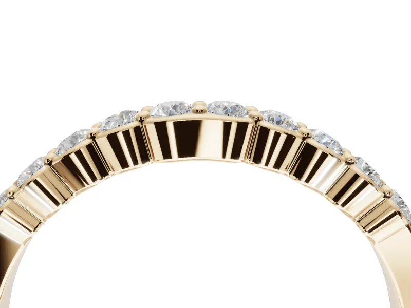 Round Lab-Grown Diamond U-Prong Set Wedding Band | Open Side Arcs | Yellow Gold
