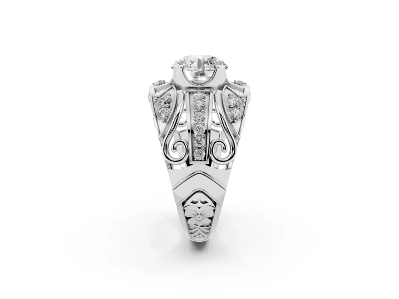 Round Art Deco Graduated Pave Engagement Ring Setting | Split Shank | White Gold